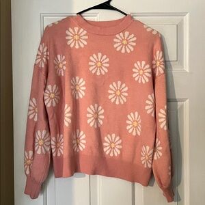CUPCAKE CLOTHING LTD Pink Daisy Crew Neck Long Sleeve Sweater L
